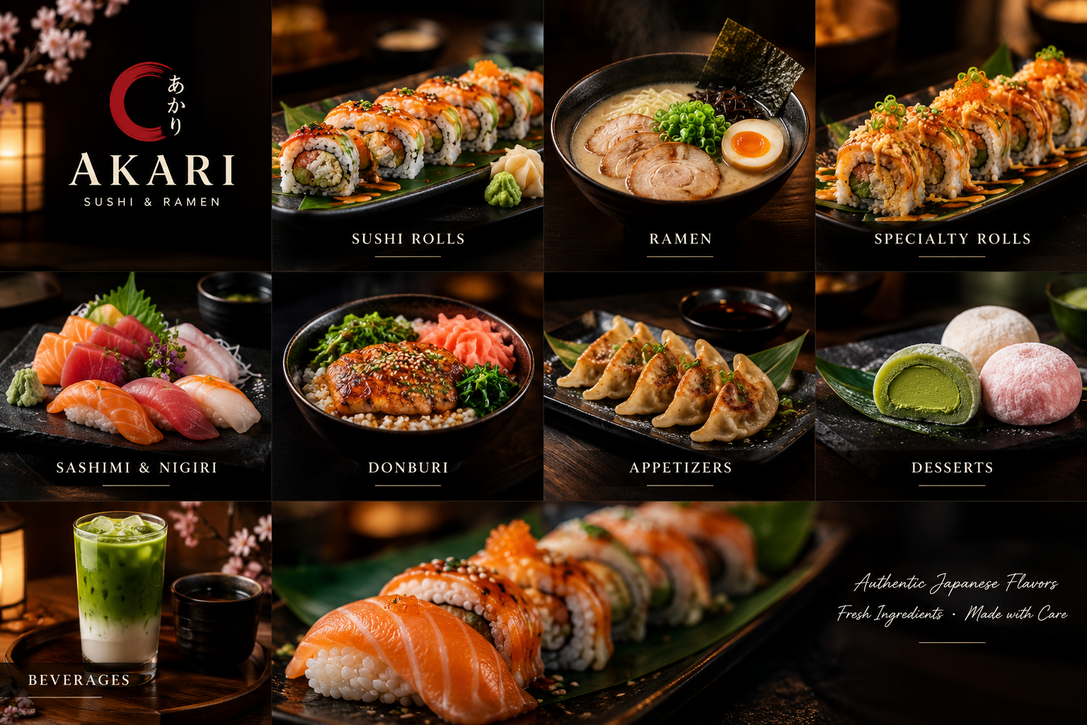 Akari Sushi and Ramen menu inspiration collage