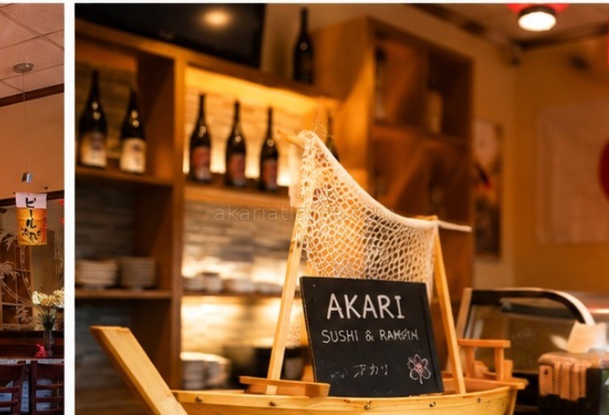 Akari Sushi and Ramen sign displayed at the sushi bar