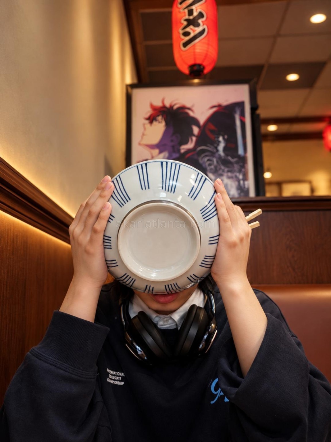 Guest enjoying a meal at Akari Sushi and Ramen